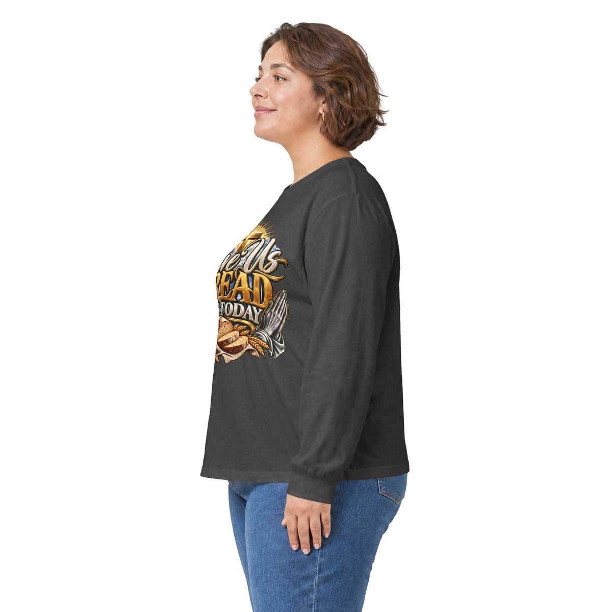 Long Sleeve Tee — "Give Us Bread For Today" Christian Faith Prayer Graphic Shirt