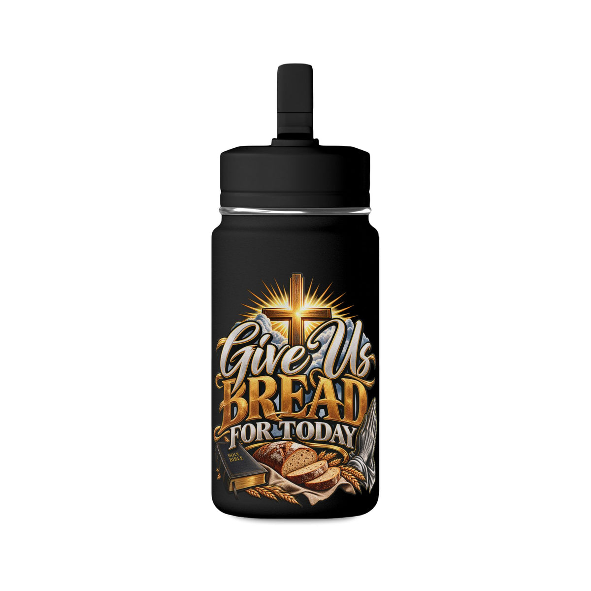 Mini Water Bottle — "Give Us Bread for Today" Christian Inspirational Bottle